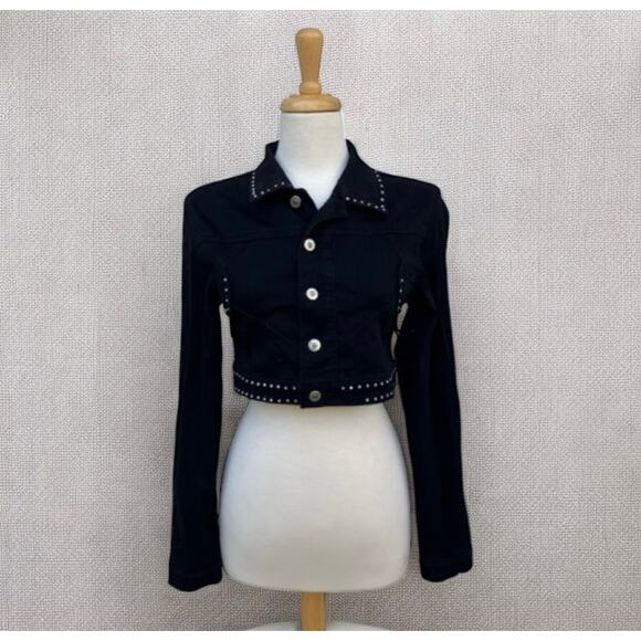 Judy Blue Jackets & Blazers - Judy Blue Denim Jacket XL 33” Black Rhinestone Cropped Stretch Western Cowgirl